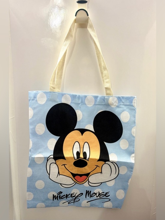 Disney Handbags - Disney Mickey Mouse Light Blue Polka Dot Tote with Cream Straps
